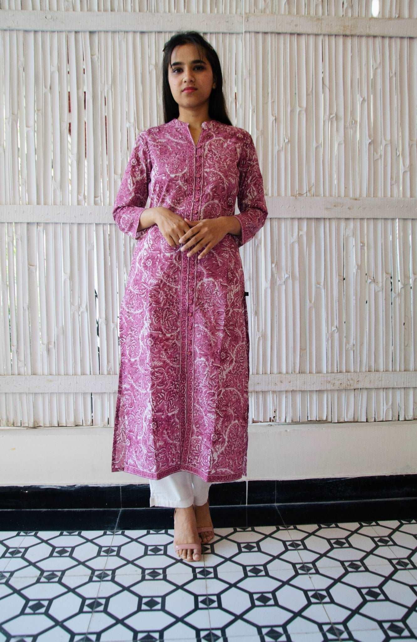 'Dusty Rose' Block Printed Kurta