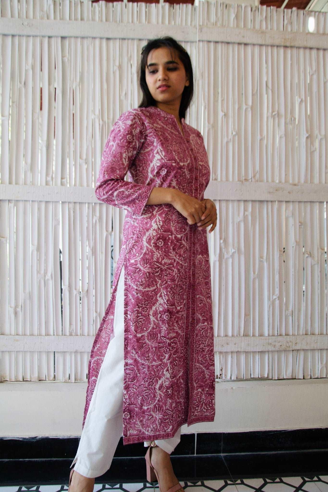 'Dusty Rose' Block Printed Kurta