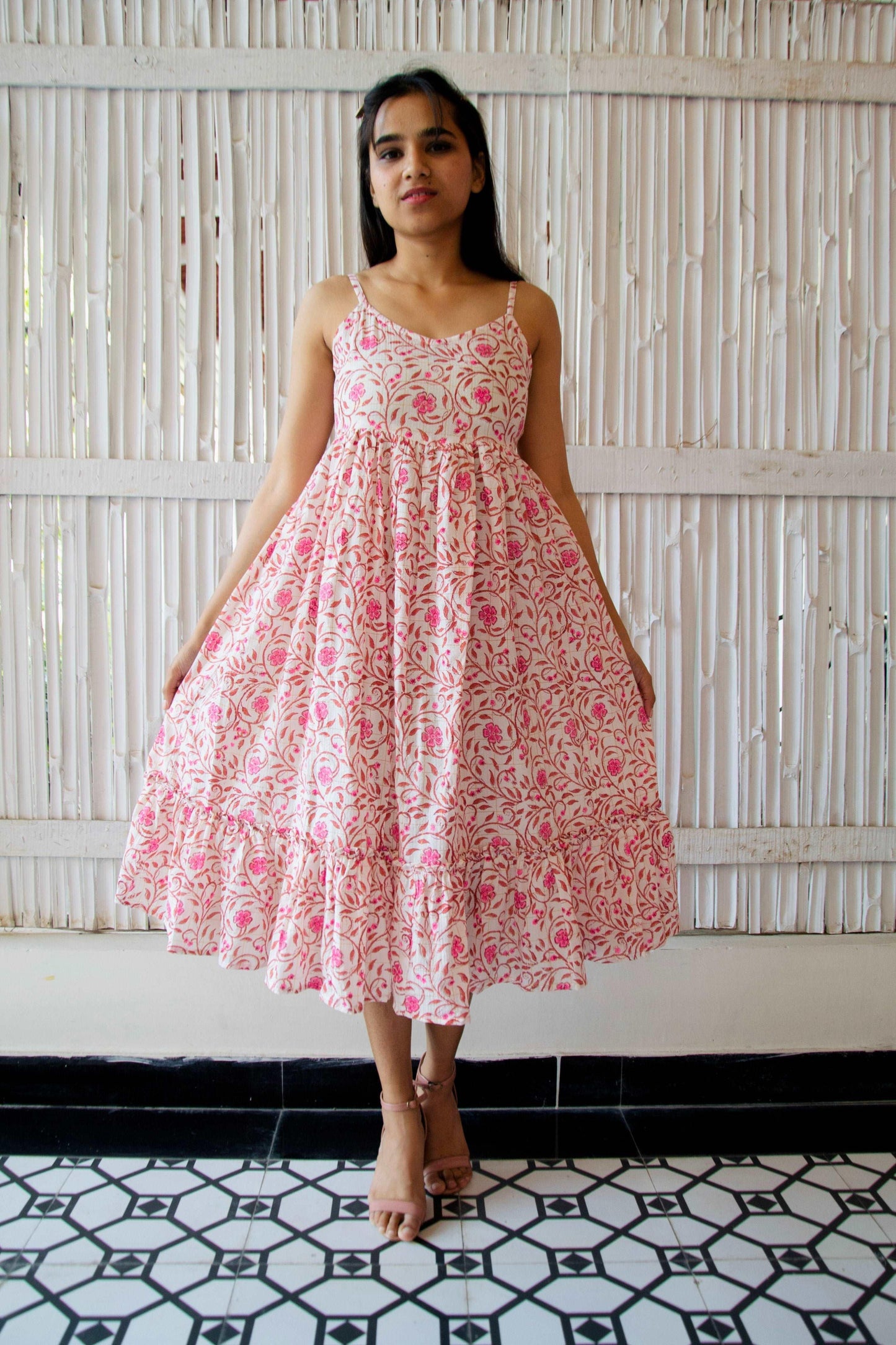 'Summer Pink' Block Printed Dress