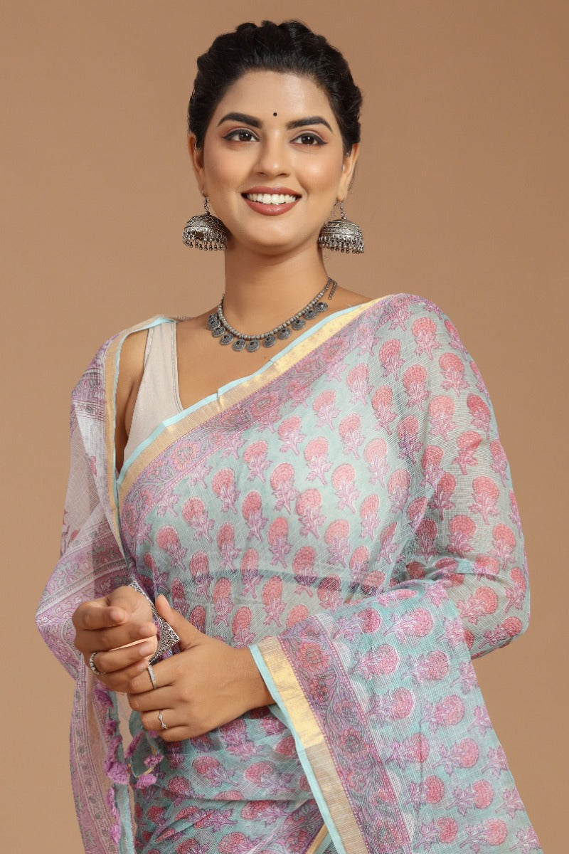 Lavender Dreams: Buta Print Kota Doria Saree