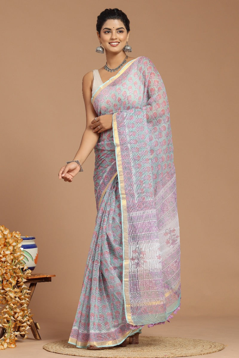 Lavender Dreams: Buta Print Kota Doria Saree