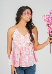 Pink Block Printed Cami Top