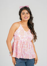 Pink Block Printed Cami Top