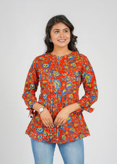 Hibiscus Block Printed Short Top