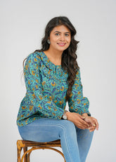 Teal Block Printed Short Top