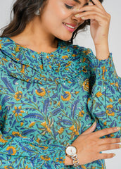 Teal Block Printed Short Top