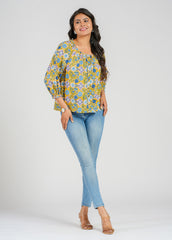 Daisy Block Printed Short Top