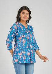Azure Garden Block Print Top