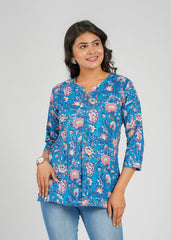 Azure Garden Block Print Top