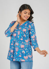 Azure Garden Block Print Top