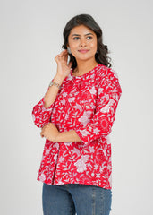 Rubious Block Printed Short Top