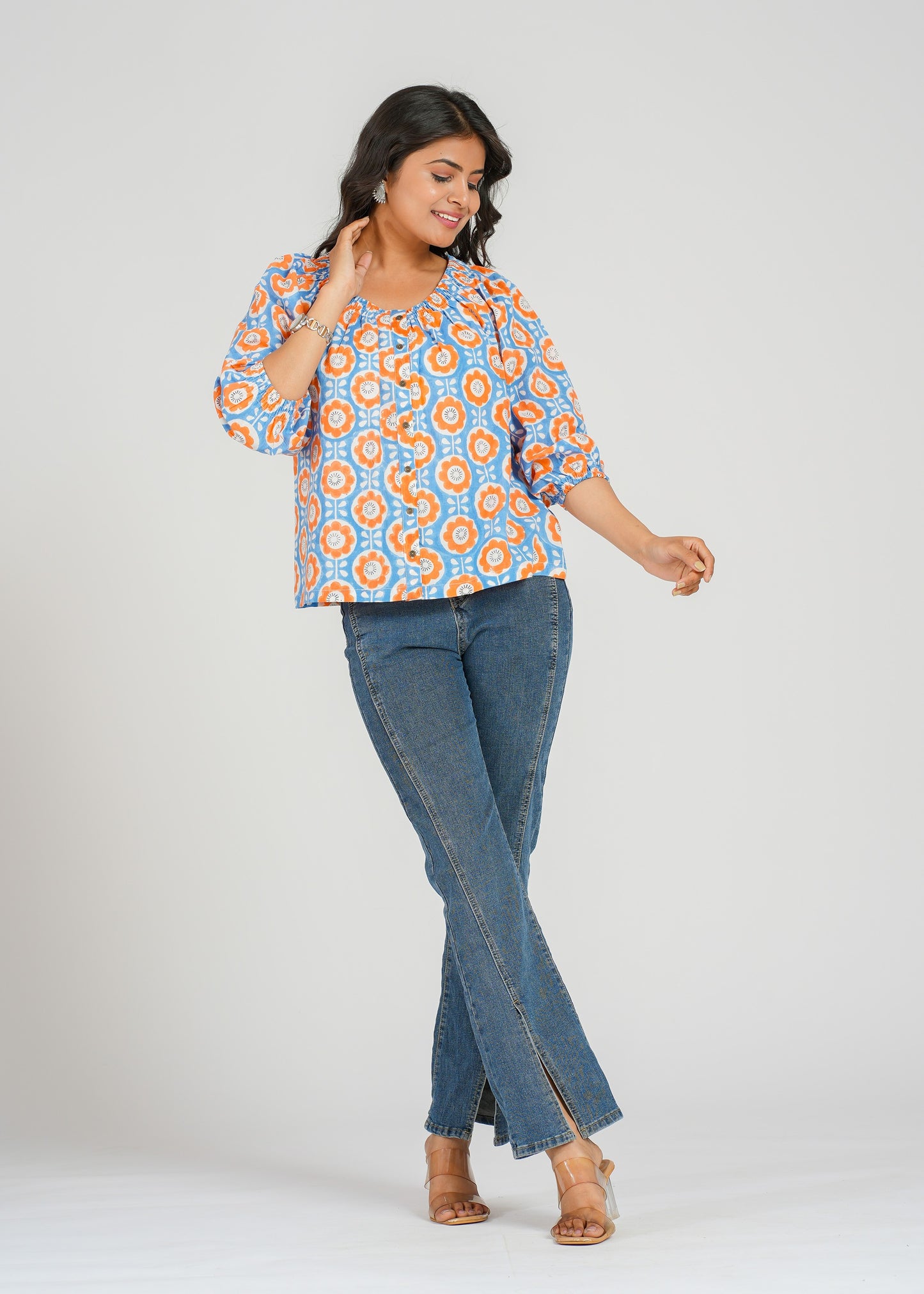 Apricot Block Printed Short Top