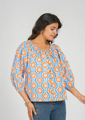 Apricot Block Printed Short Top