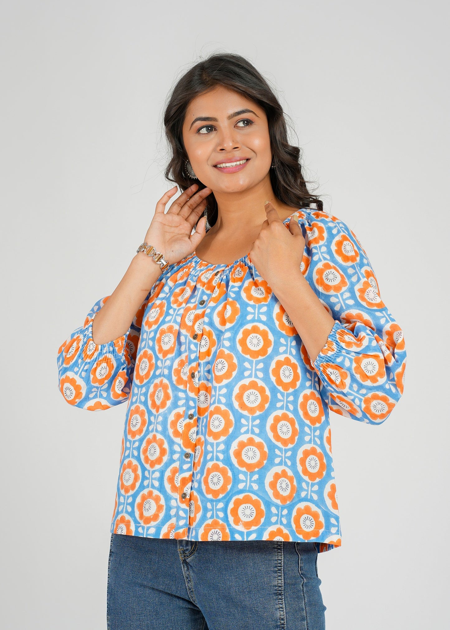 Apricot Block Printed Short Top