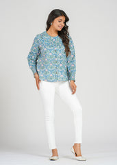 Hydrangea Block Printed Short Top