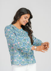 Hydrangea Block Printed Short Top