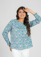 Hydrangea Block Printed Short Top