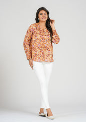 Cinnamon Block Printed Short Top