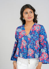 Indigo Block Printed Short Top