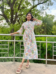 White Floral Printed Dress