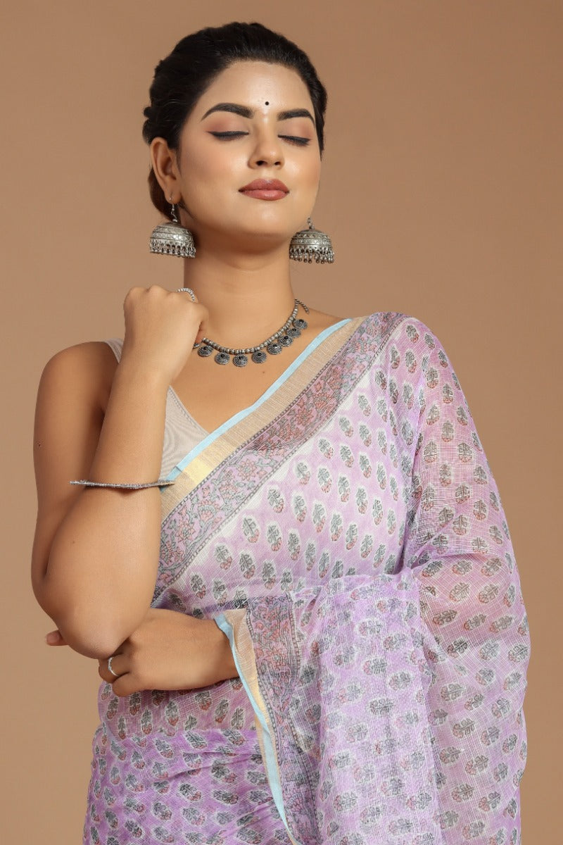 Lavender Dreams: Bute Print Kota Doria Saree