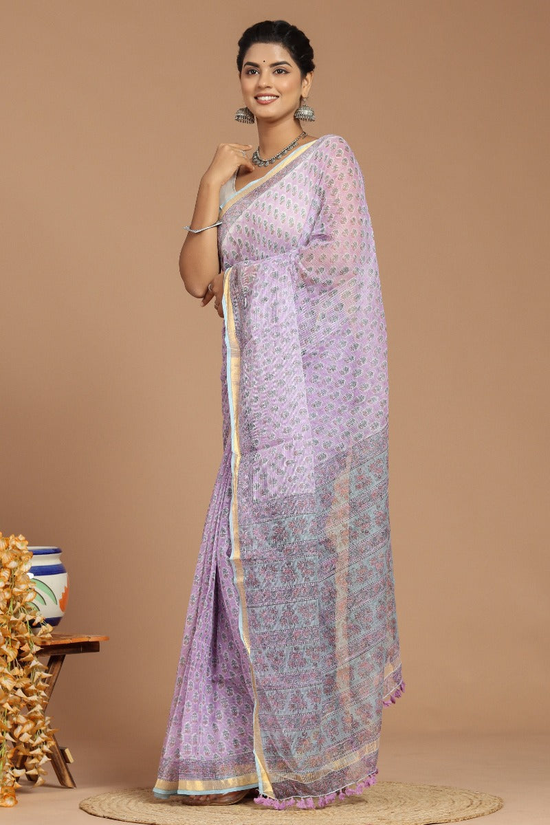 Lavender Dreams: Bute Print Kota Doria Saree