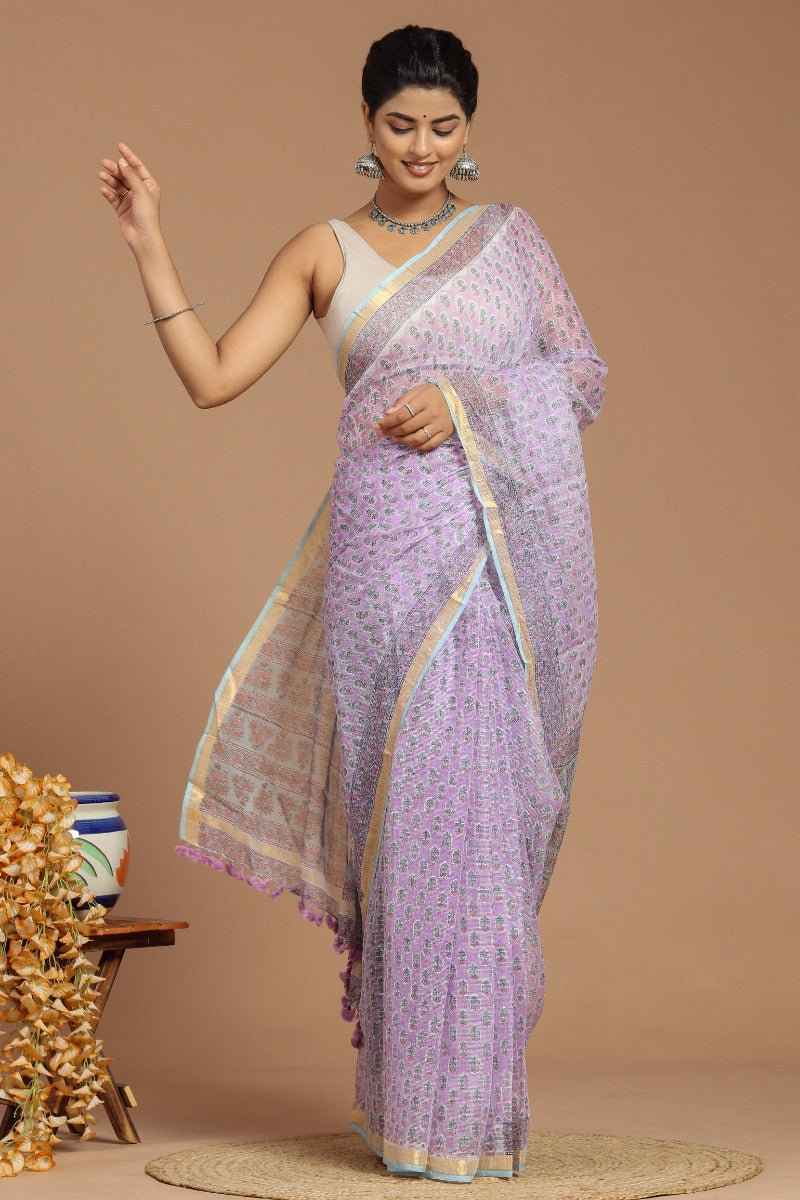 Lavender Dreams: Bute Print Kota Doria Saree