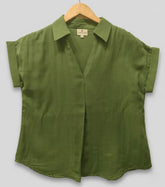 Olive Double Gauze Collared Top