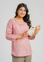 Rosebud Block Printed Short Kurti
