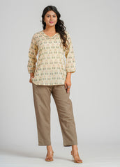 Golden Block Printed Short Kurti