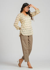 Golden Block Printed Short Kurti