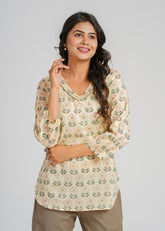 Golden Block Printed Short Kurti