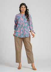 Hibiscus Block Printed Short Top