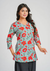 Wild Rose Block Printed Short Kurti