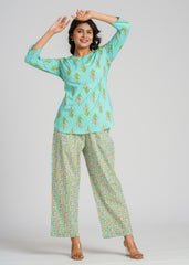 Turquoise Printed Co-Ord Set
