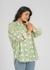 Verdant Bloom Oversized Women's Shirt