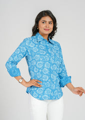 Floral Block Printed Fitted Shirt