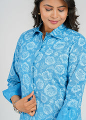 Floral Block Printed Fitted Shirt