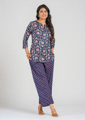 Navy Blue Floral Co-Ord Set