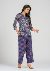 Navy Blue Floral Co-Ord Set