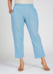 Blue Narrow Leg Cotton Pants