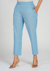 Blue Narrow Leg Cotton Pants