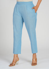 Blue Narrow Leg Cotton Pants