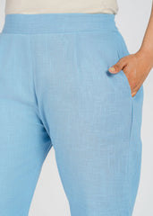 Blue Narrow Leg Cotton Pants