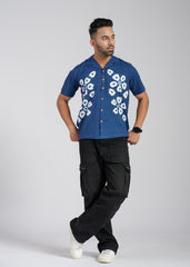 Indigo Shibori Hand Dyed Cotton Shirt