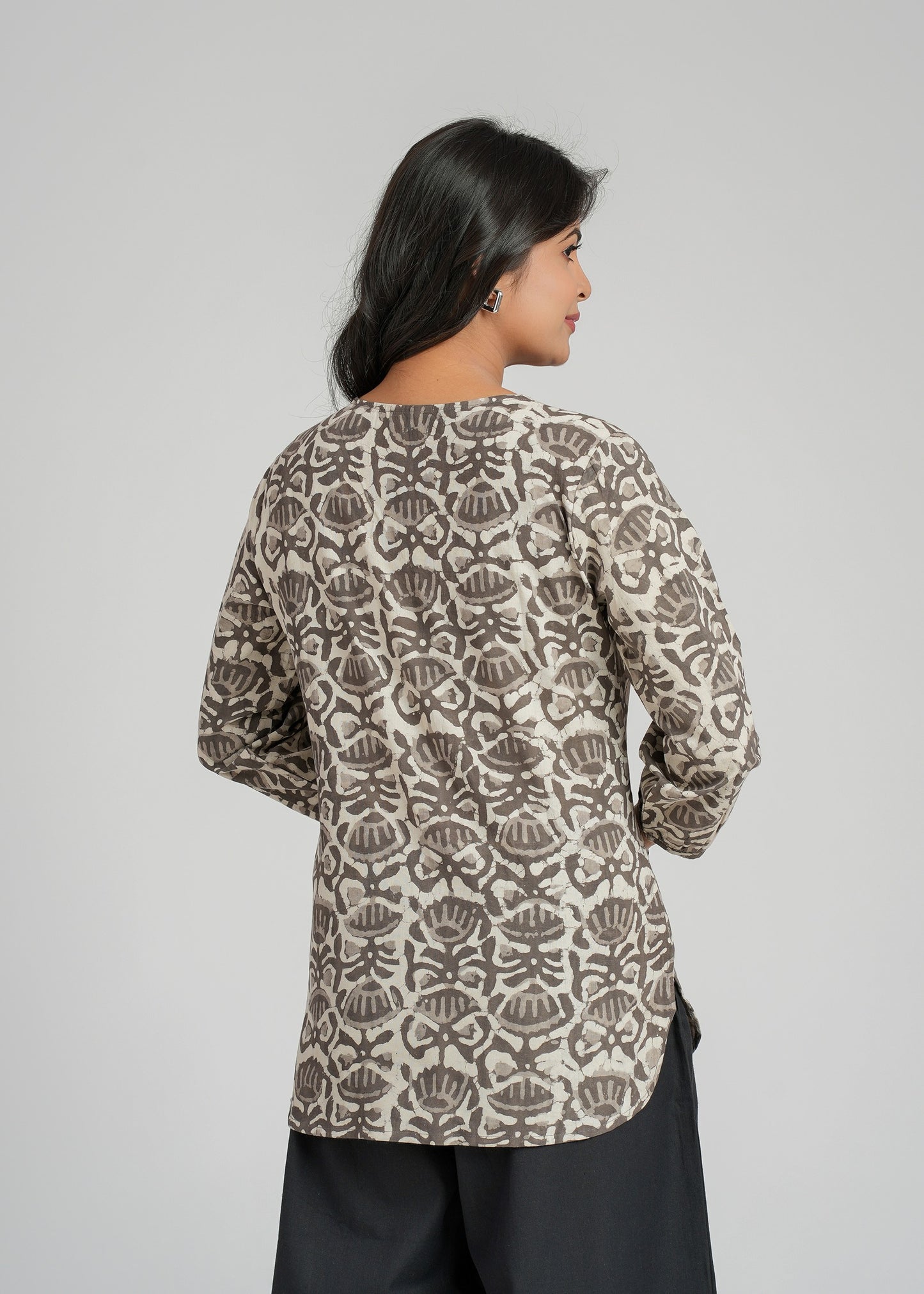 Grey Dabu Printed Short Kurti
