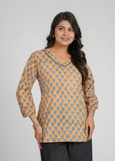 Mocha Block Printed Short Kurti