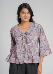 Purple Block Printed Short Top