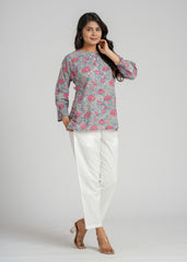 Bougainvillea Block Printed Short Kurti