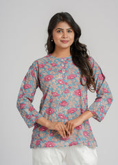 Bougainvillea Block Printed Short Kurti